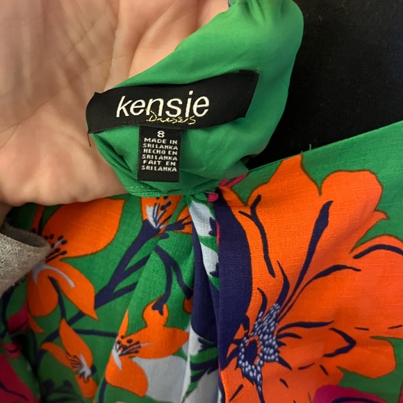 Kensie Floral Long Sleeve Dress - Green, Red, White - Picture 7 of 9